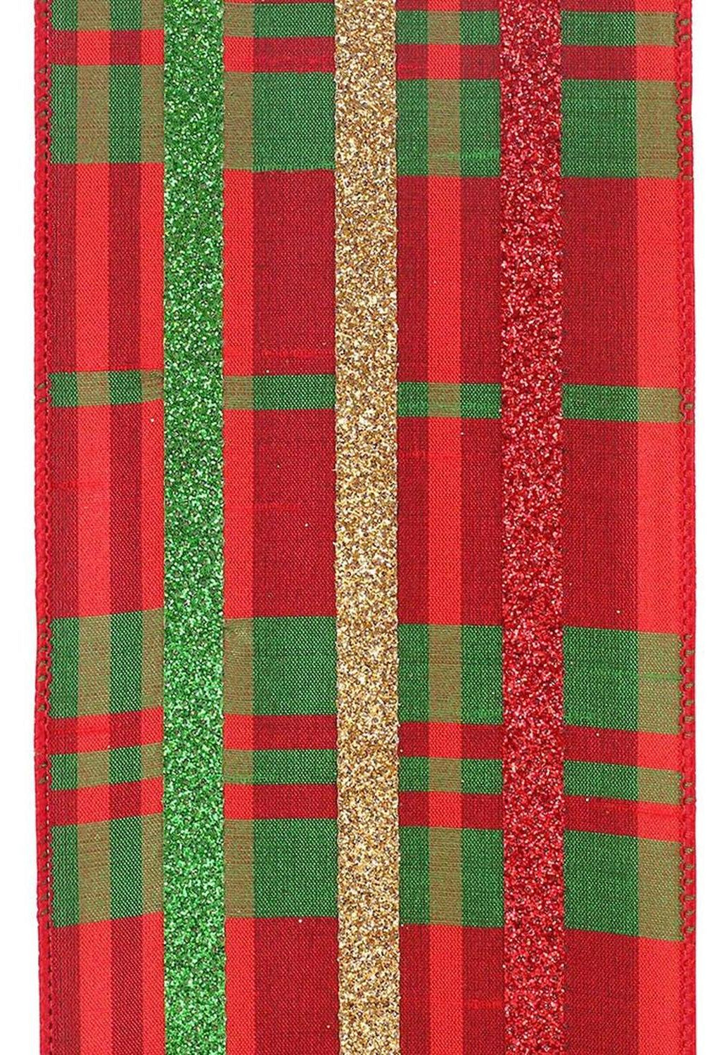 Shop For 4" Dupioni Plaid Glitter Stripe Ribbon: Multi (10 Yards) at Michelle's aDOORable Creations