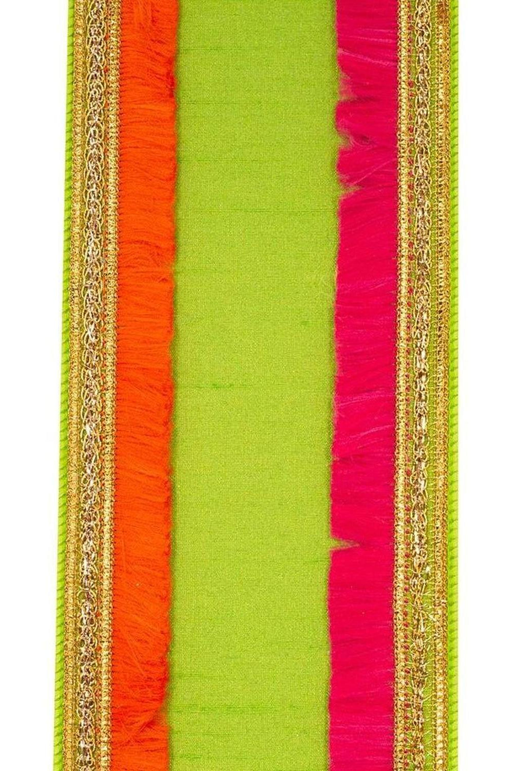 4" Dupioni Trimming Fringe Ribbon: Lime/Orange (5 Yards)