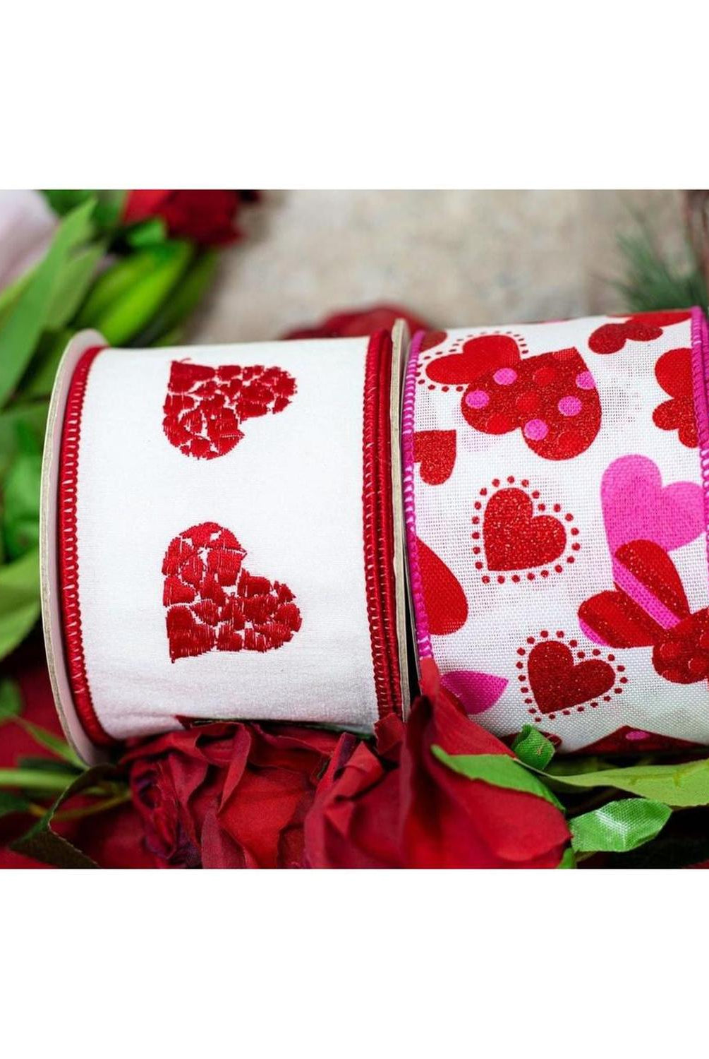 Shop For 4" Embroidered Hearts Ribbon: White/Red (10 Yards) at Michelle's aDOORable Creations