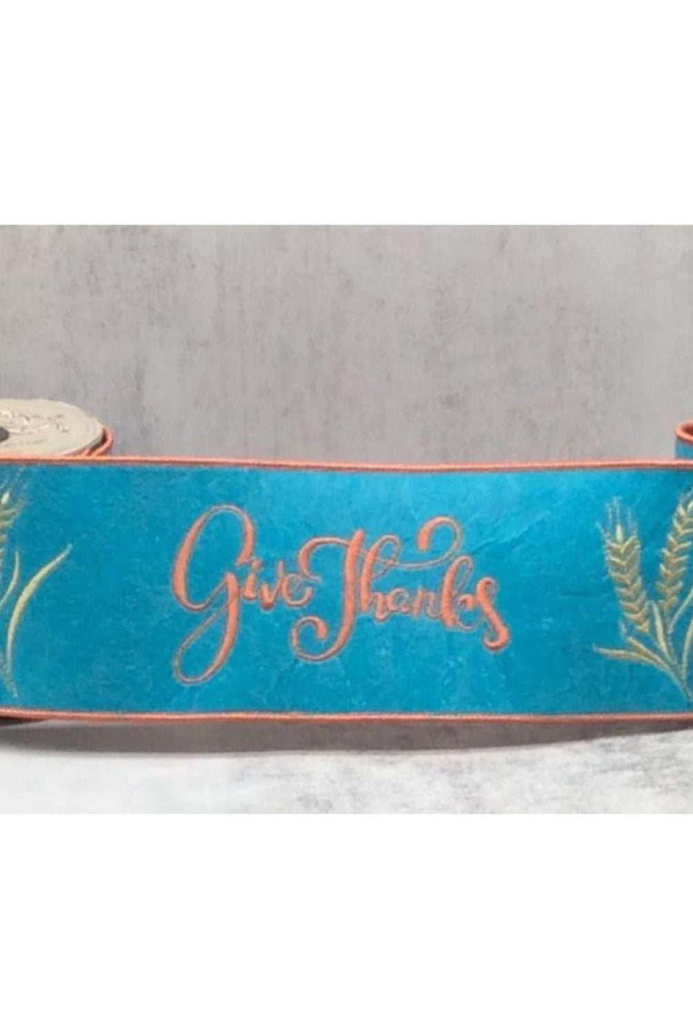 4" Embroidery Give Thanks Felt Ribbon: Teal (5 Yards)