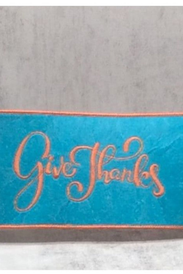 Shop For 4" Embroidery Give Thanks Felt Ribbon: Teal (5 Yards) at Michelle's aDOORable Creations
