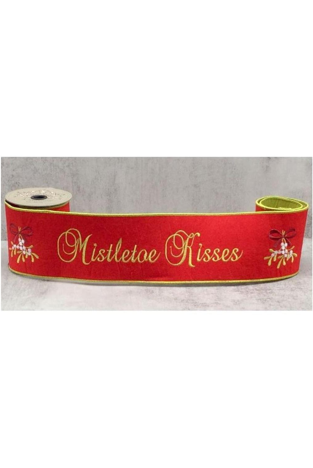 4" Embroidery Mistletoe Kisses Felt Ribbon: Red (5 Yards)