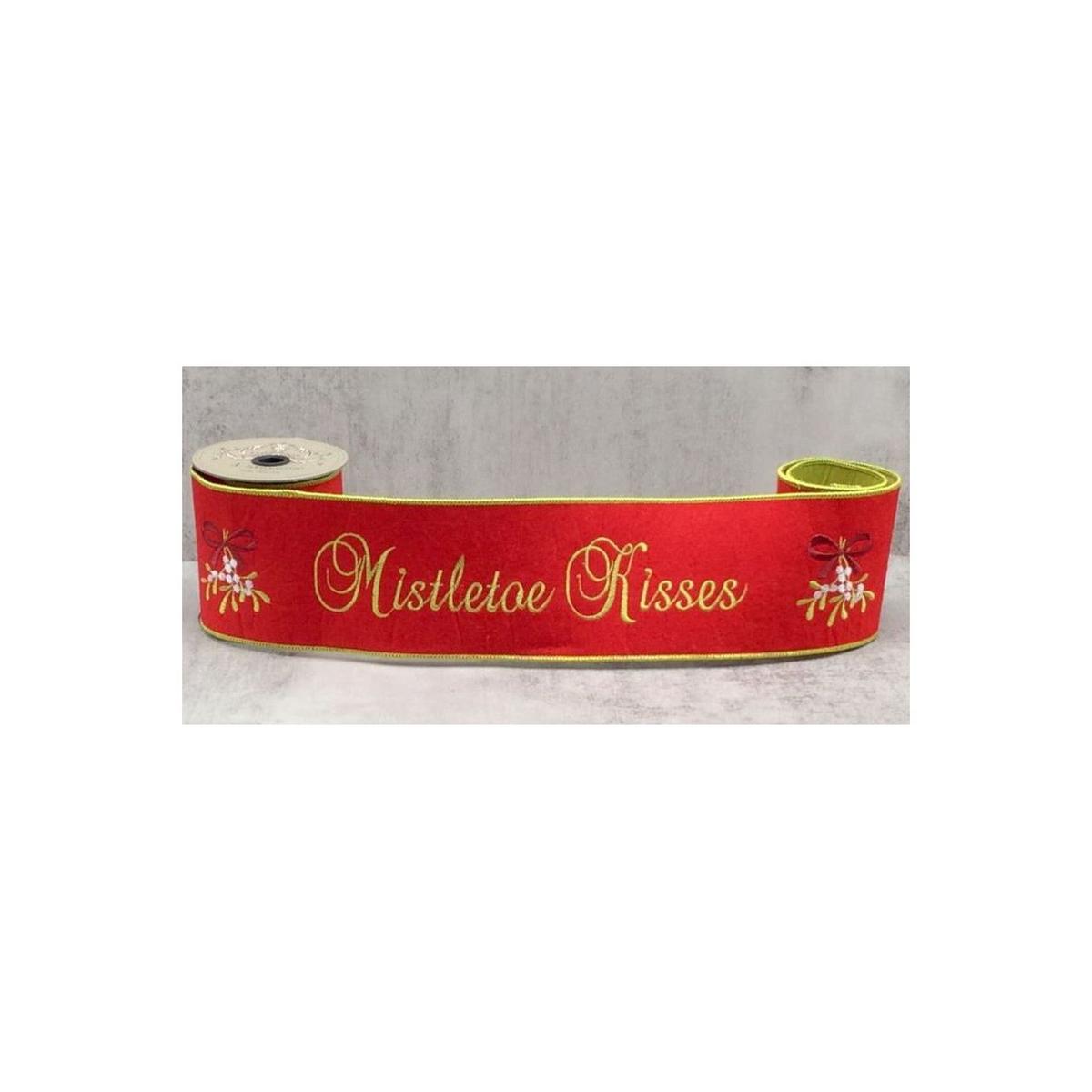 Shop For 4" Embroidery Mistletoe Kisses Felt Ribbon: Red (5 Yards) at Michelle's aDOORable Creations