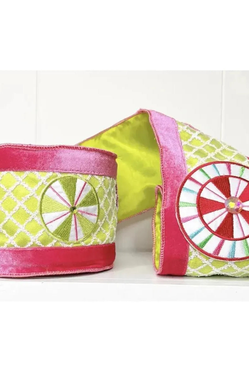 Shop For 4" EXCLUSIVE Sweet Candy Ribbon: Green/Pink (5 Yards) at Michelle's aDOORable Creations
