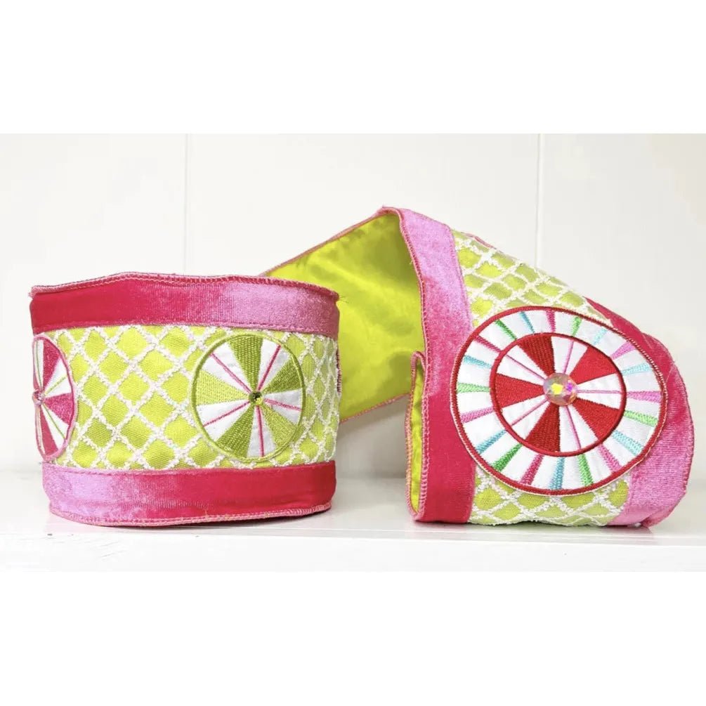 Shop For 4" EXCLUSIVE Sweet Candy Ribbon: Green/Pink (5 Yards) at Michelle's aDOORable Creations