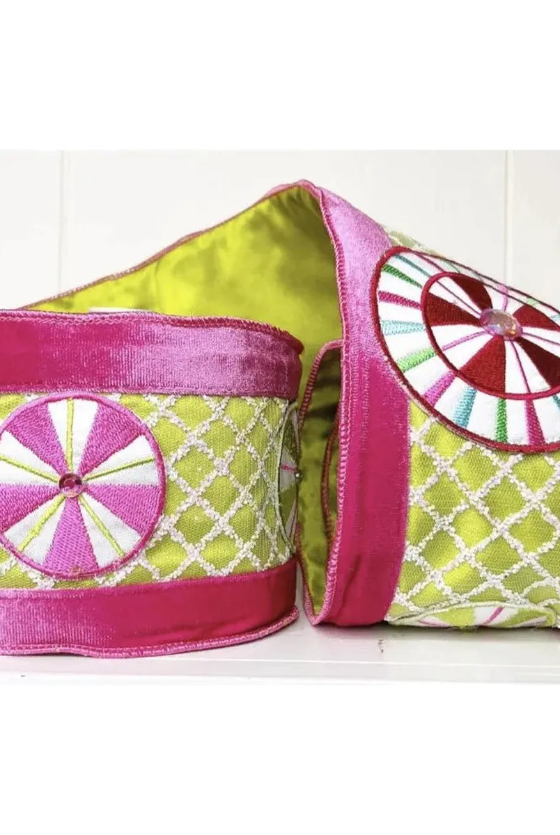 Shop For 4" EXCLUSIVE Sweet Candy Ribbon: Green/Pink (5 Yards) at Michelle's aDOORable Creations