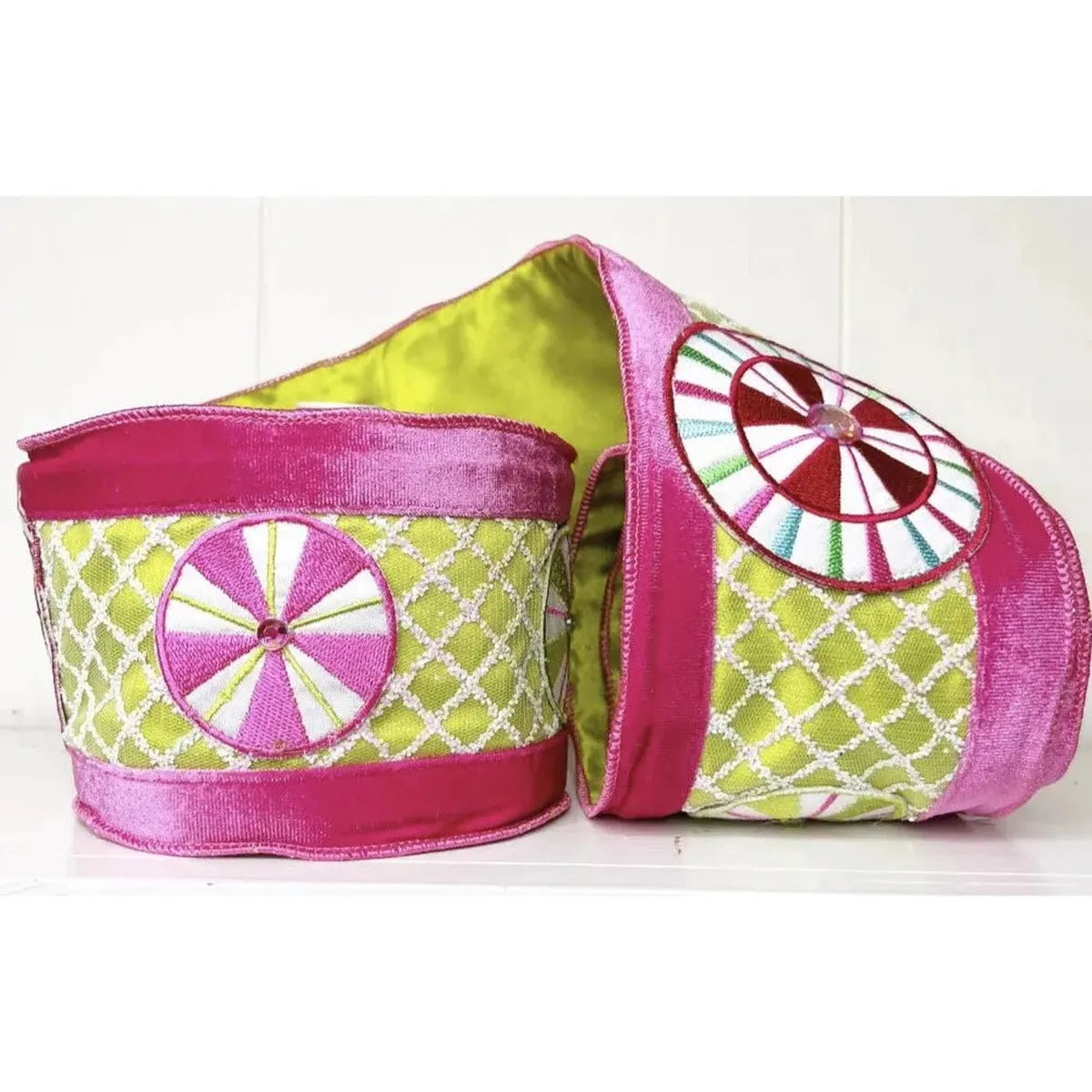 Shop For 4" EXCLUSIVE Sweet Candy Ribbon: Green/Pink (5 Yards) at Michelle's aDOORable Creations