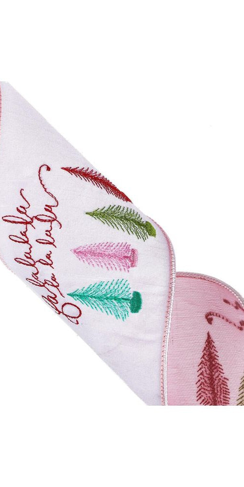 4" "Fa La La" Christmas Tree Ribbon: White (10 Yards) - Michelle's aDOORable Creations - Wired Edge Ribbon