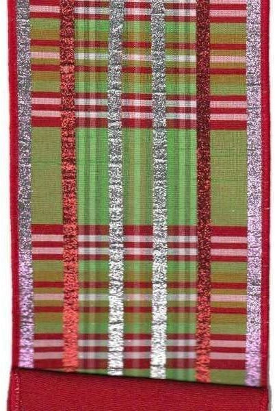 Shop For 4" Faux Dupion Plaid Glitter Ribbon: Green, Pink & Red (5 Yards) at Michelle's aDOORable Creations