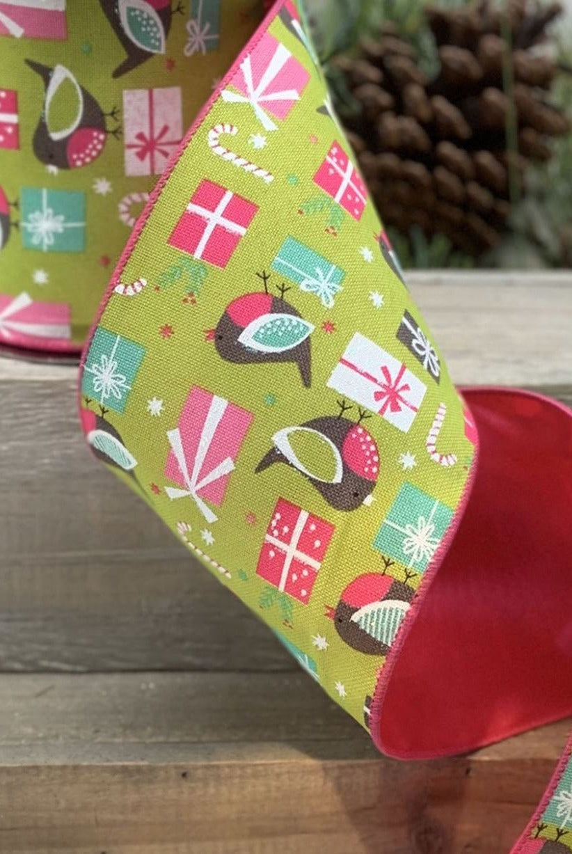 Shop For 4" Faux Linen Bird Ribbon: Hot Pink & Green (10 Yards) at Michelle's aDOORable Creations