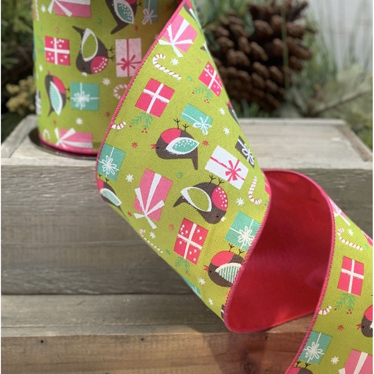 Shop For 4" Faux Linen Bird Ribbon: Hot Pink & Green (10 Yards) at Michelle's aDOORable Creations