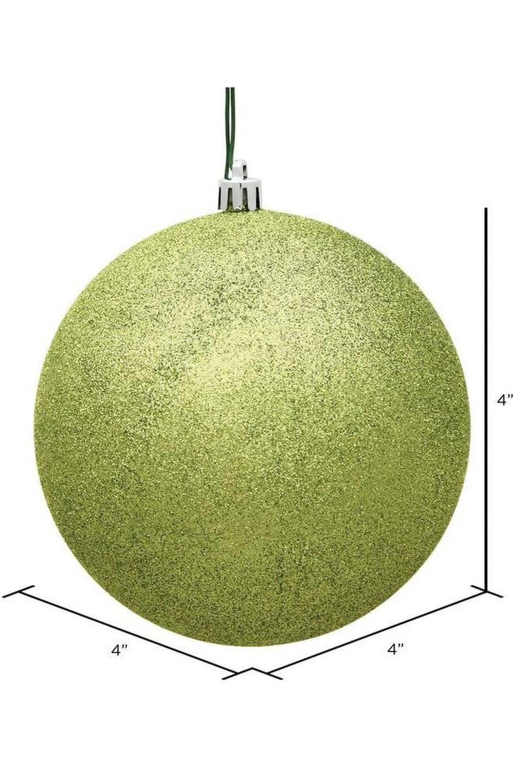 4" Glitter Lime Green Ball Christmas Ornament (6 pack)