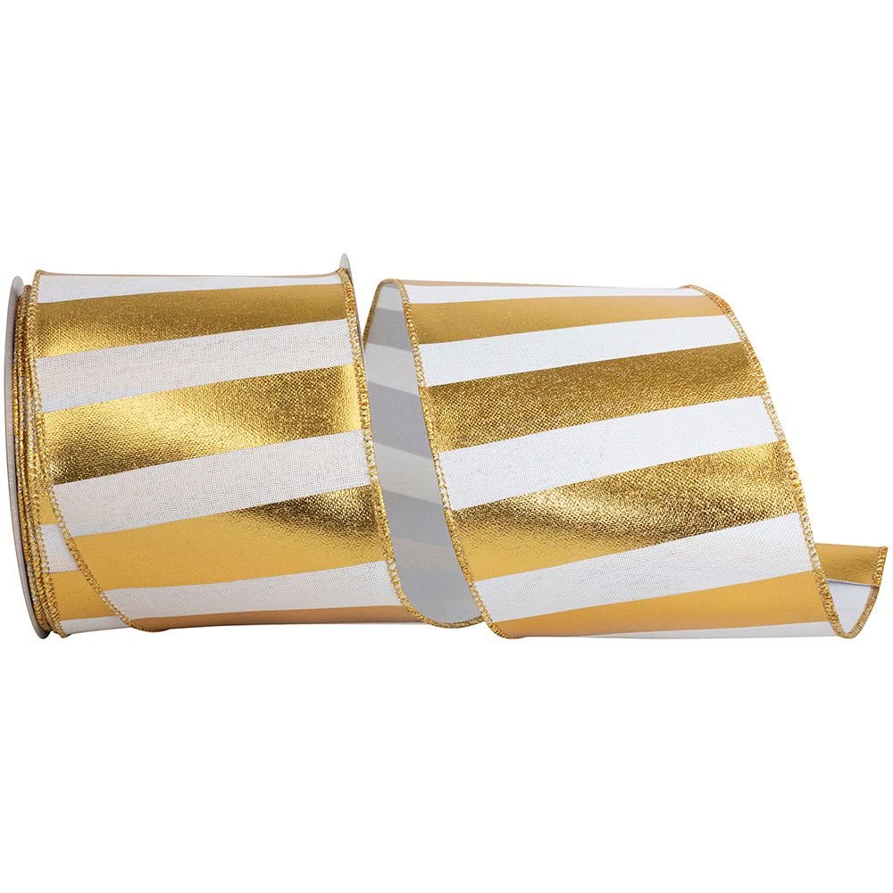 Shop For 4" Gold Bar Metallic Linen Ribbon: Gold (10 Yards) at Michelle's aDOORable Creations