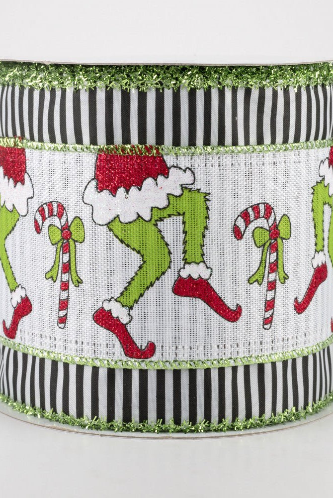 Shop For 4" Green Monster Legs Ribbon: Black/White (10 Yards) at Michelle's aDOORable Creations