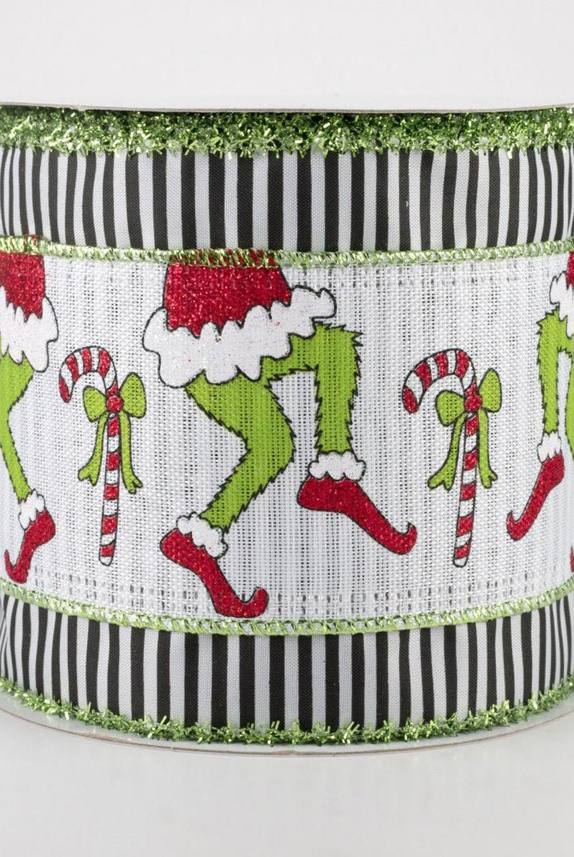 Shop For 4" Green Monster Legs Ribbon: Black/White (10 Yards) at Michelle's aDOORable Creations