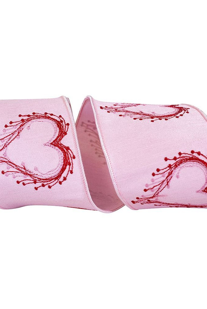 Shop For 4" Heart Embroidery Dupioni Ribbon: Pink (10 Yards) at Michelle's aDOORable Creations