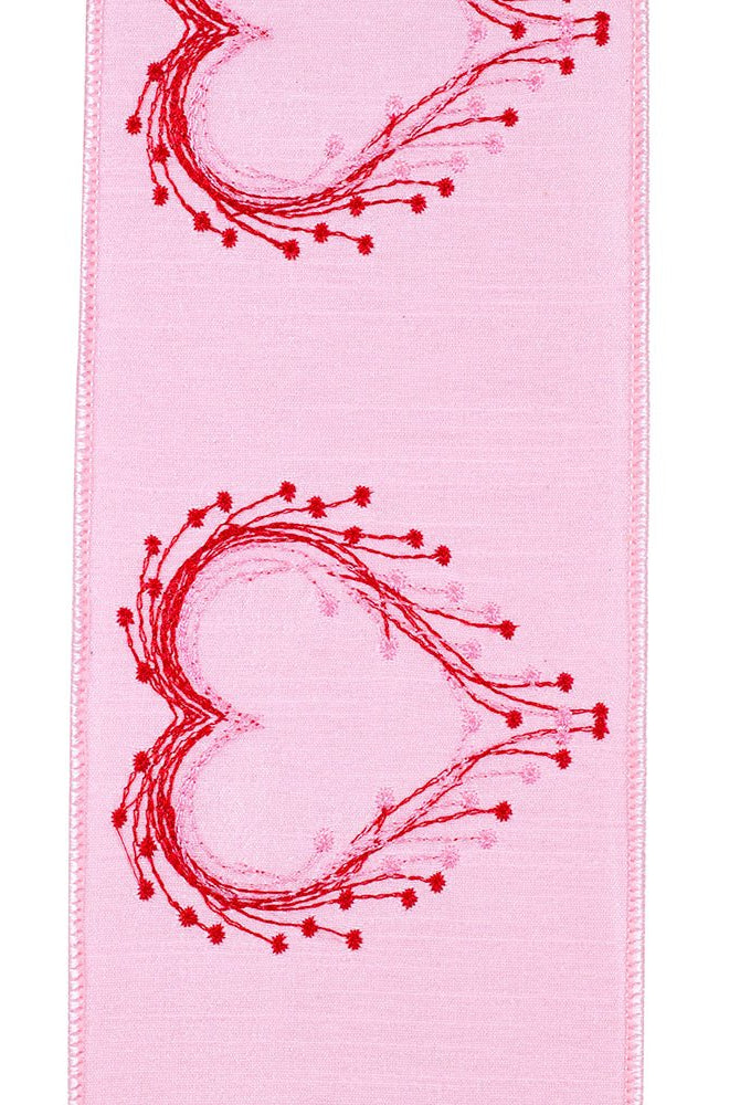 Shop For 4" Heart Embroidery Dupioni Ribbon: Pink (10 Yards) at Michelle's aDOORable Creations