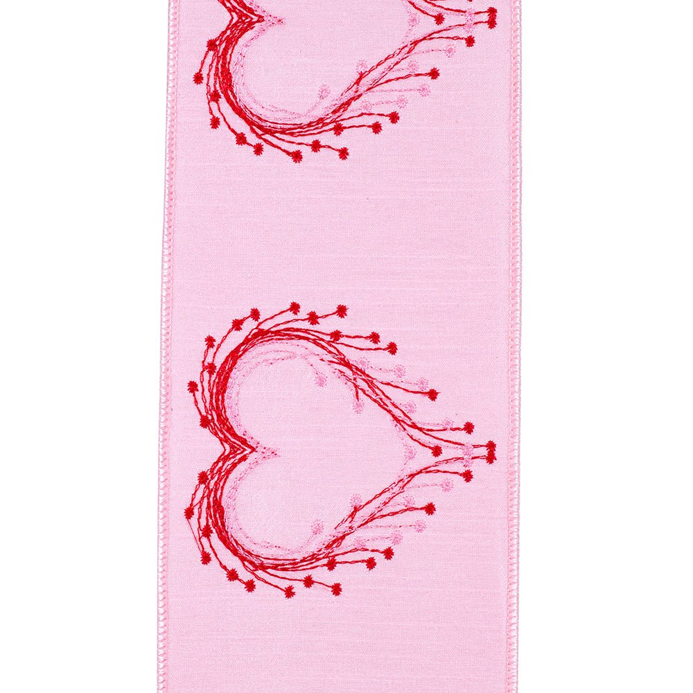 Shop For 4" Heart Embroidery Dupioni Ribbon: Pink (10 Yards) at Michelle's aDOORable Creations