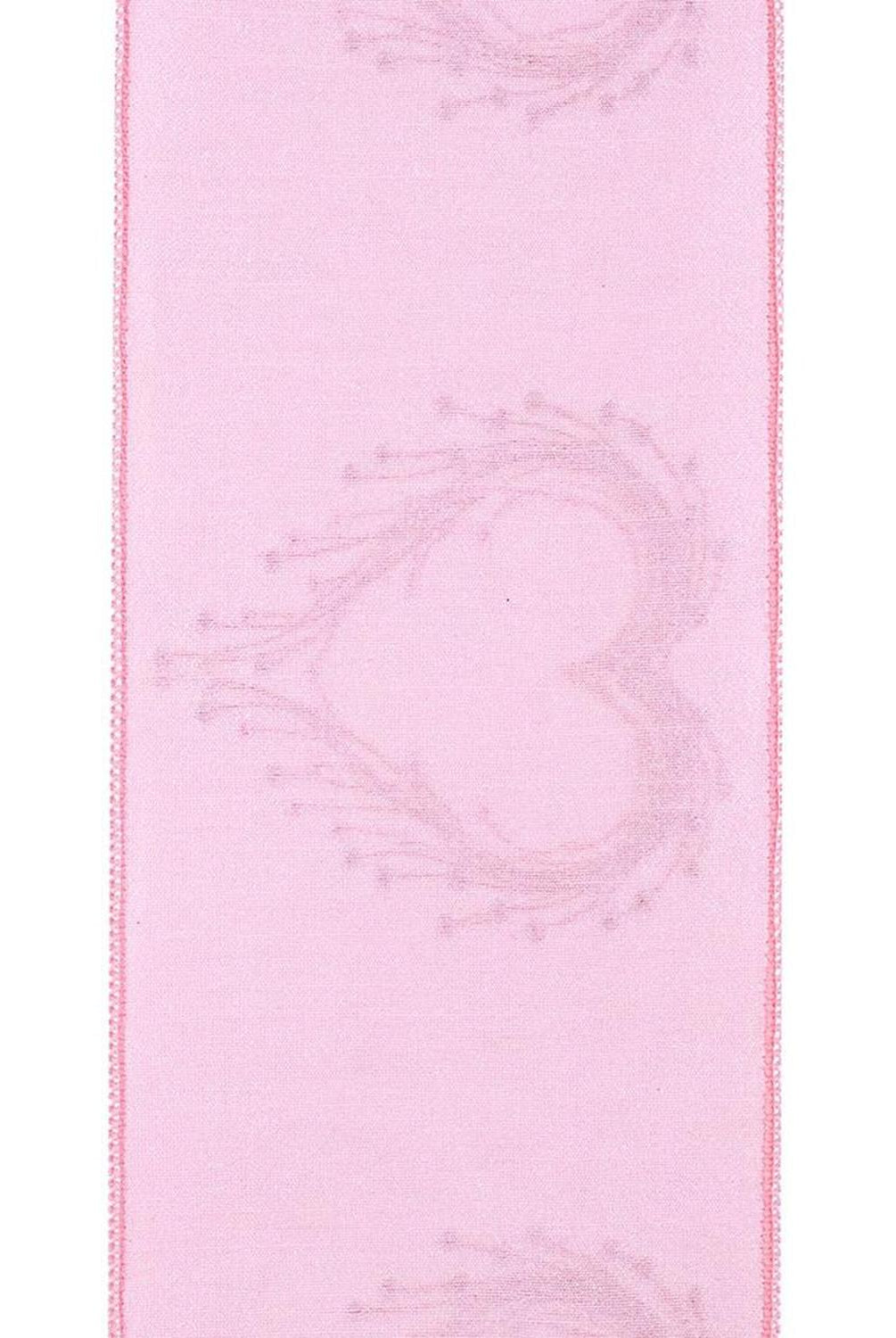 4" Heart Embroidery Dupioni Ribbon: Pink (10 Yards)