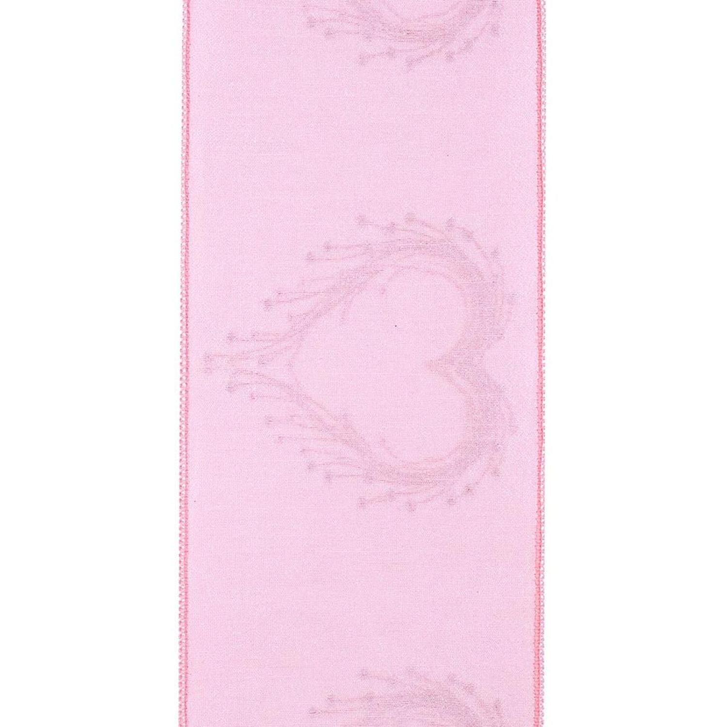 4" Heart Embroidery Dupioni Ribbon: Pink (10 Yards)