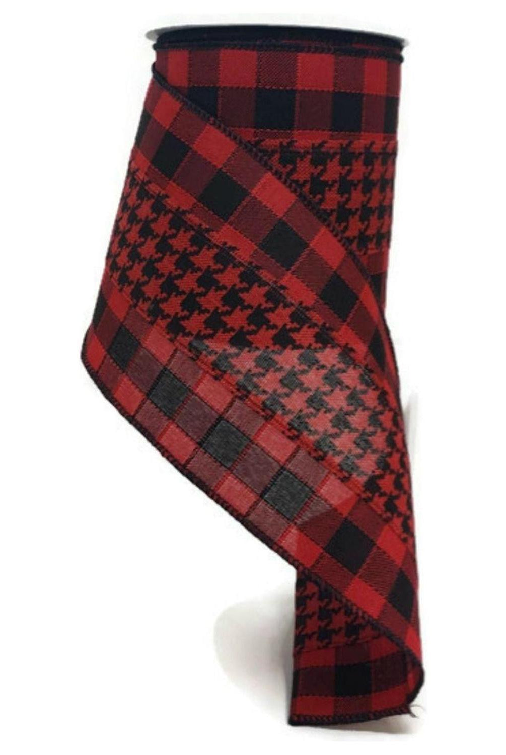 4" Houndstooth Checked Ribbon: Red & Black ( (10 Yards)