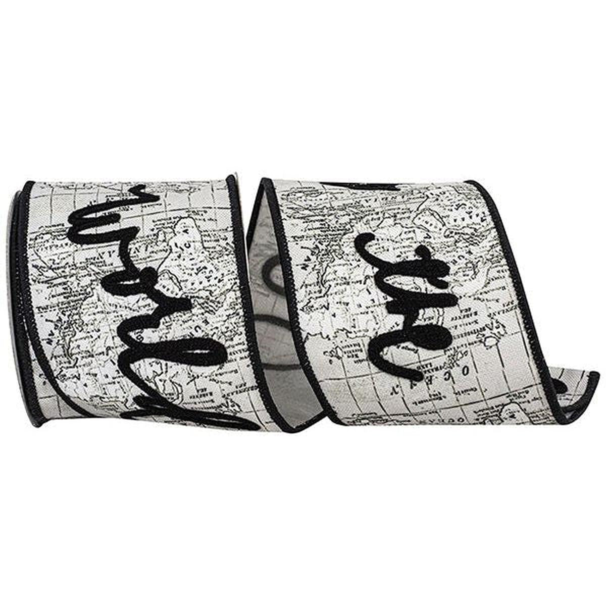 Shop For 4" Joy To The World Canvas Ribbon: White/Black (5 Yards) at Michelle's aDOORable Creations