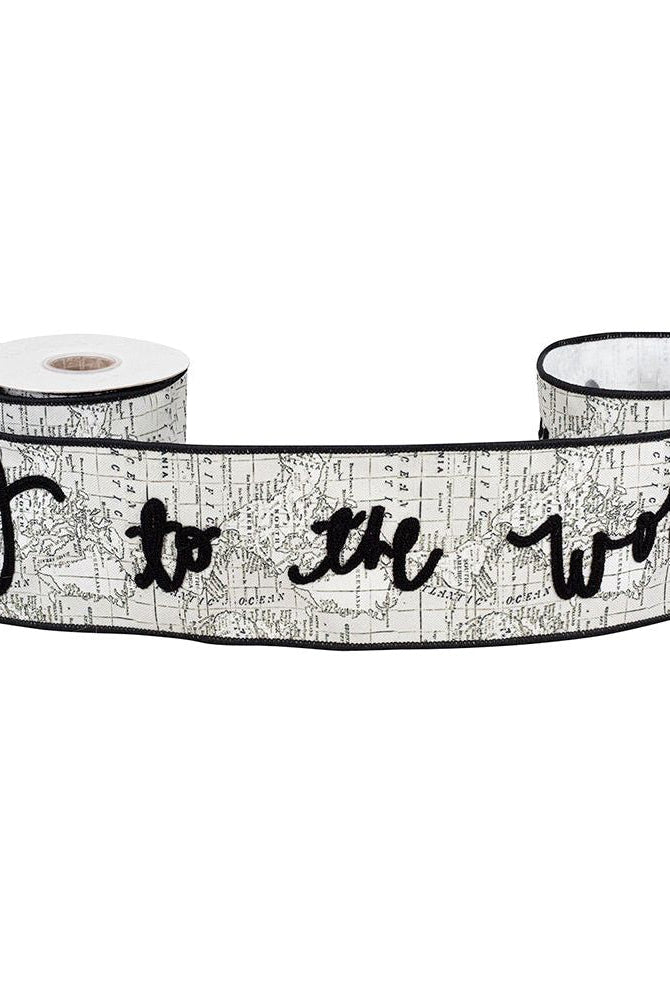 Shop For 4" Joy To The World Canvas Ribbon: White/Black (5 Yards) at Michelle's aDOORable Creations