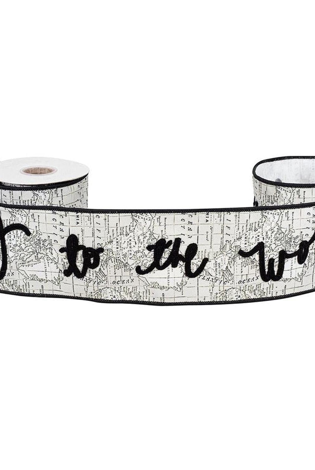 4" Joy To The World Canvas Ribbon: White/Black (5 Yards)