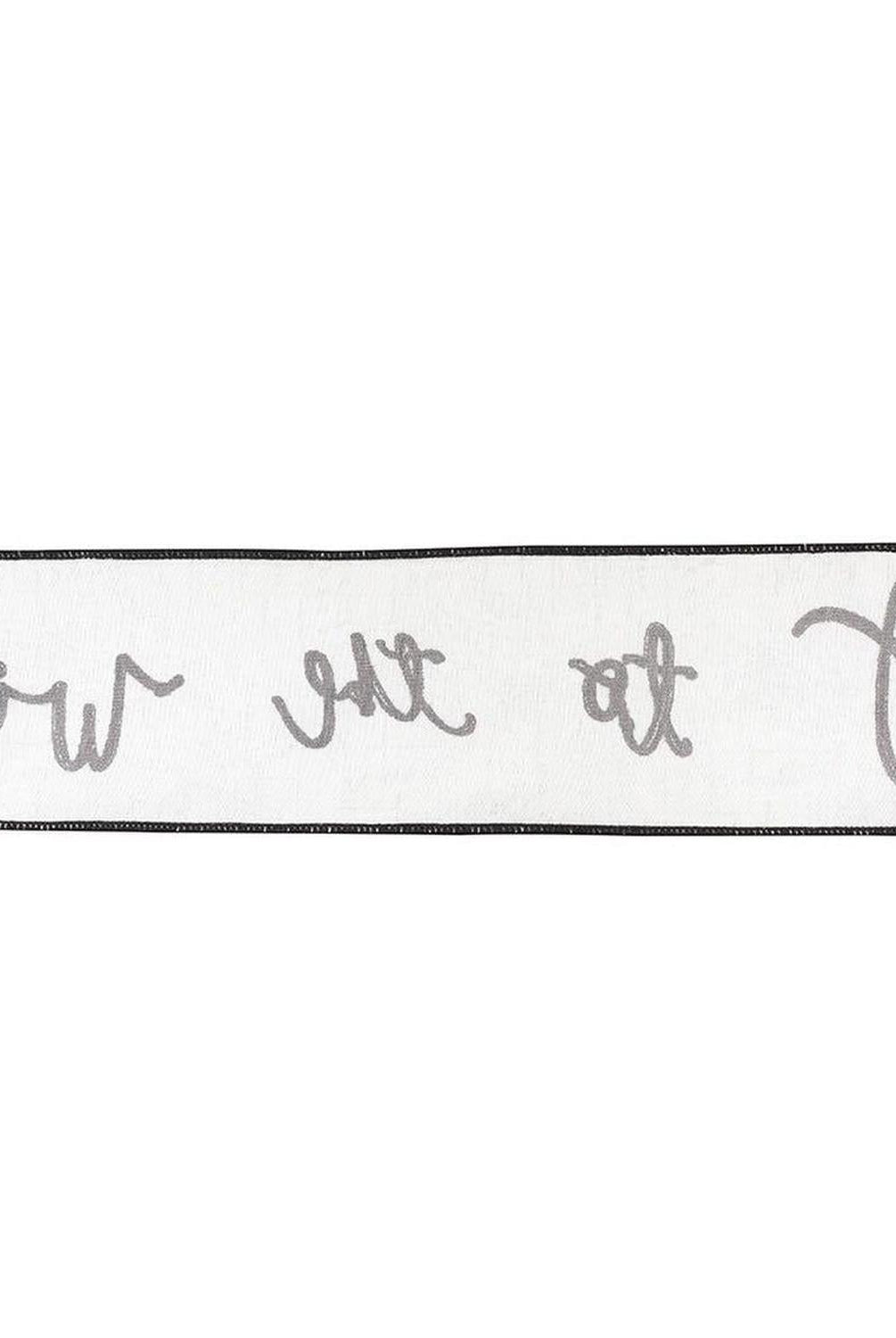 4" Joy To The World Canvas Ribbon: White/Black (5 Yards)