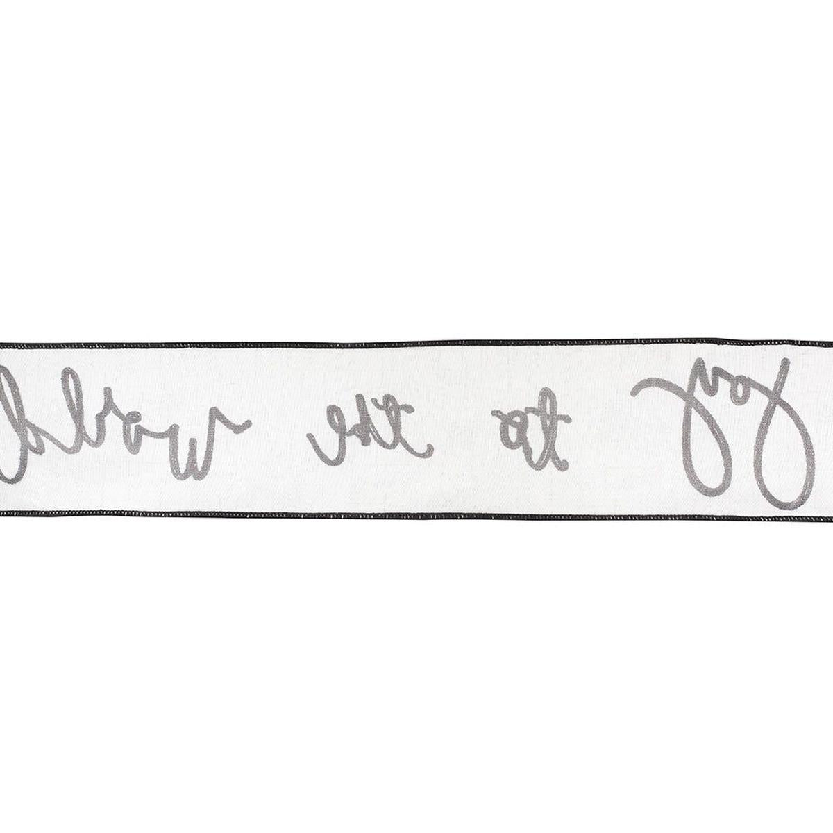 Shop For 4" Joy To The World Canvas Ribbon: White/Black (5 Yards) at Michelle's aDOORable Creations