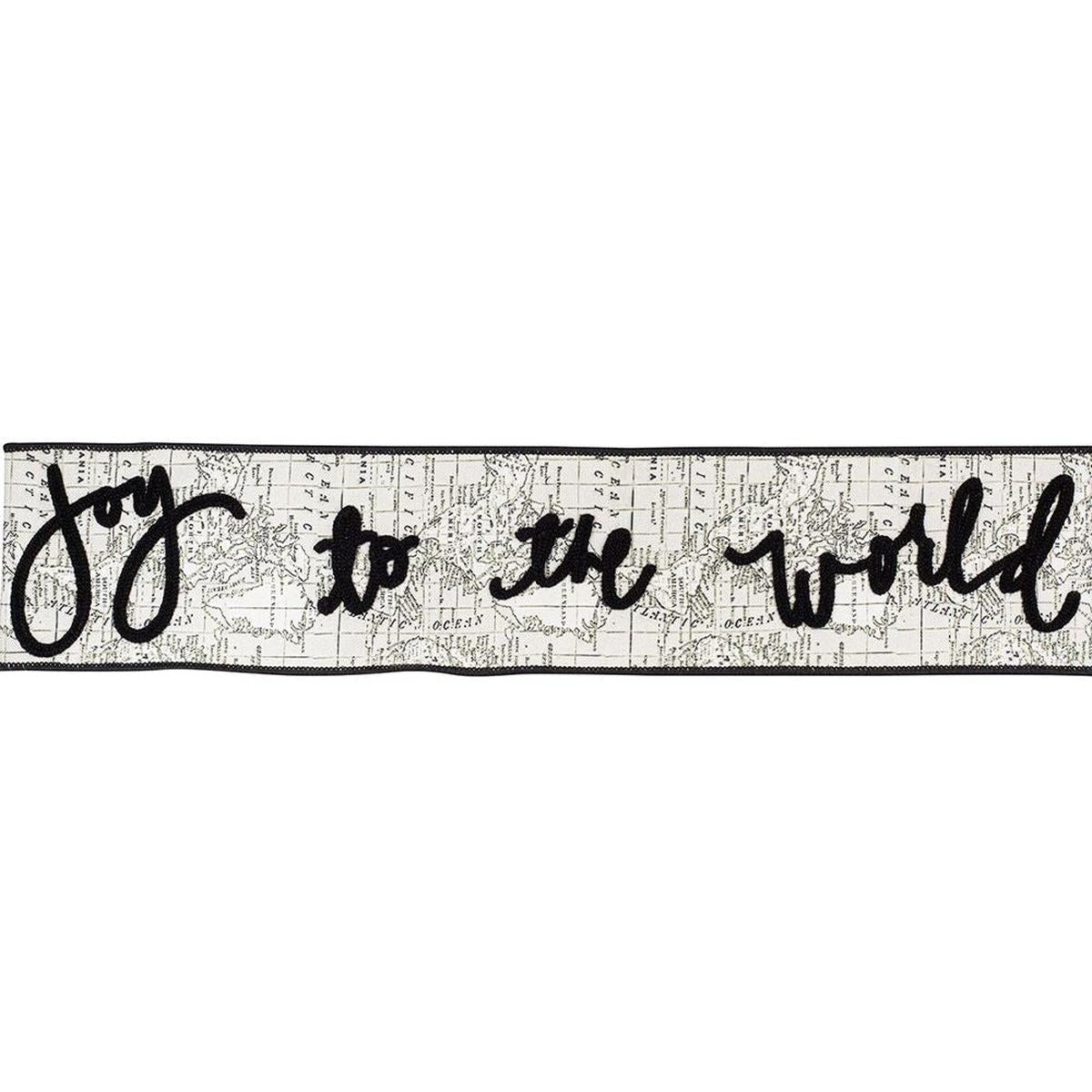 Shop For 4" Joy To The World Canvas Ribbon: White/Black (5 Yards) at Michelle's aDOORable Creations