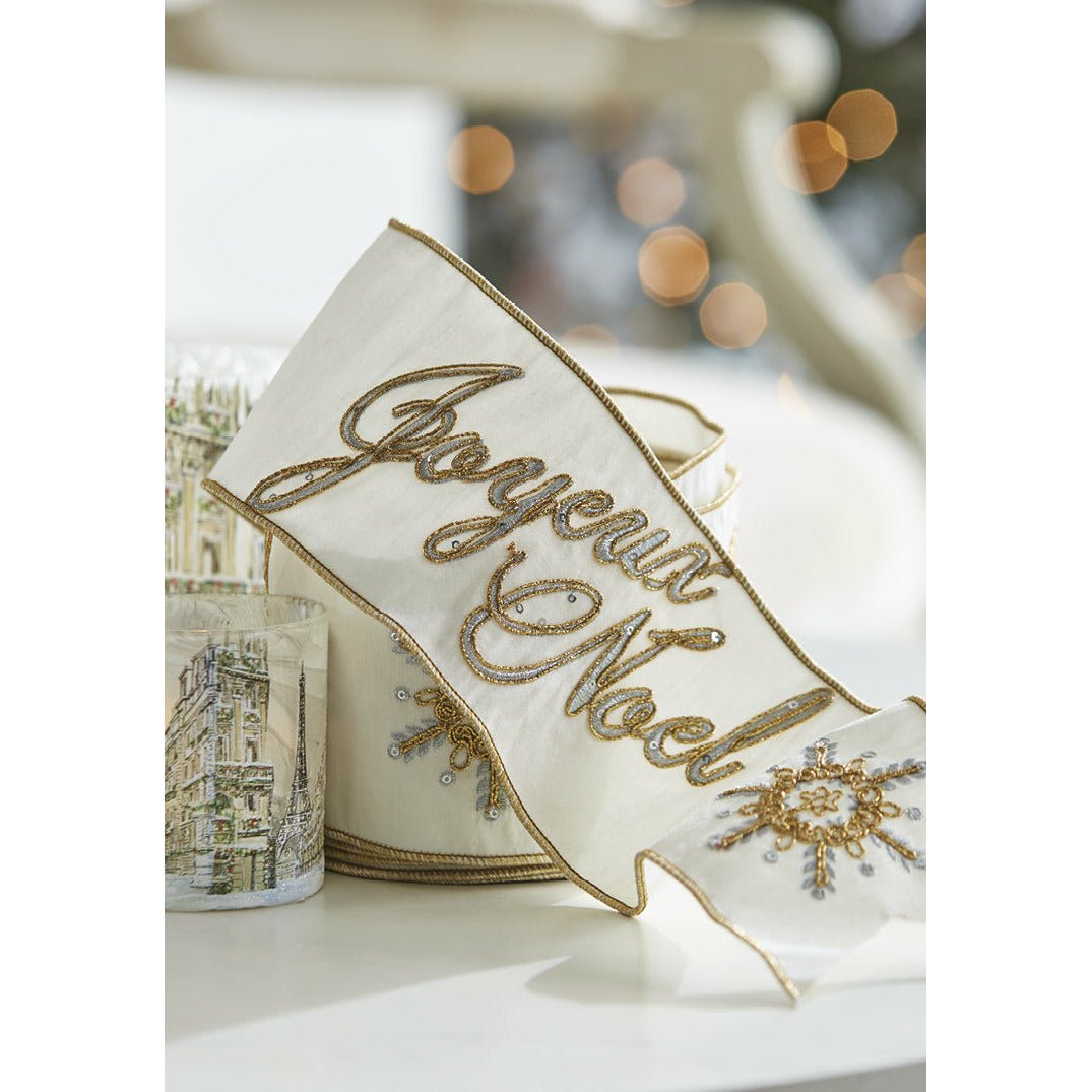 Shop For 4" Joyeux Noel Embroidered Ribbon (10 Yards) at Michelle's aDOORable Creations