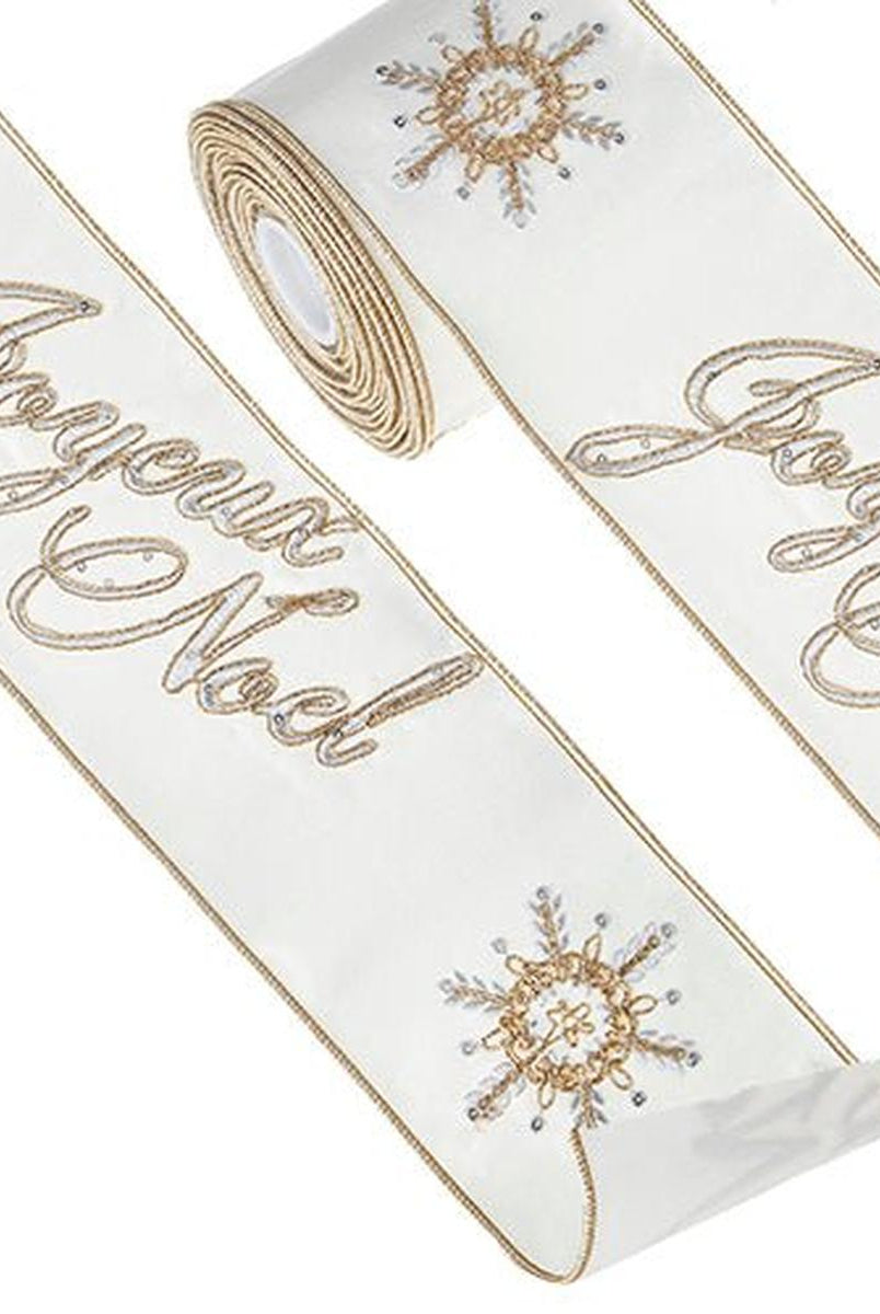 Shop For 4" Joyeux Noel Embroidered Ribbon (10 Yards) at Michelle's aDOORable Creations