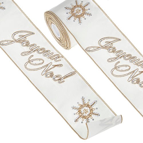 Shop For 4" Joyeux Noel Embroidered Ribbon (10 Yards) at Michelle's aDOORable Creations