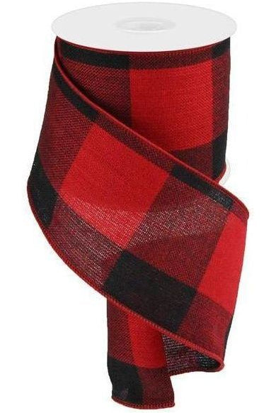 4" Large Plaid Checks: Red & Black (10 Yards) - Michelle's aDOORable Creations - Wired Edge Ribbon
