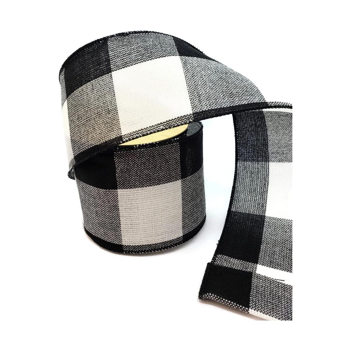 Shop For 4" Linen Checks Ribbon: Black & White (10 Yards) at Michelle's aDOORable Creations