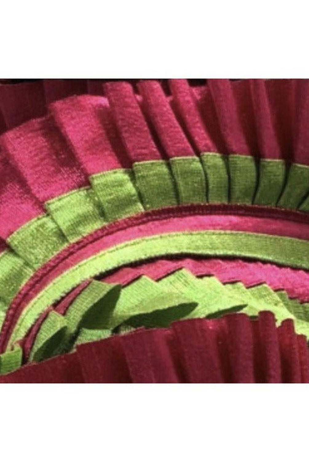 4" Metallic Dupion Pleated Ruffle Ribbon: Lime/Hot Pink (5 Yards)