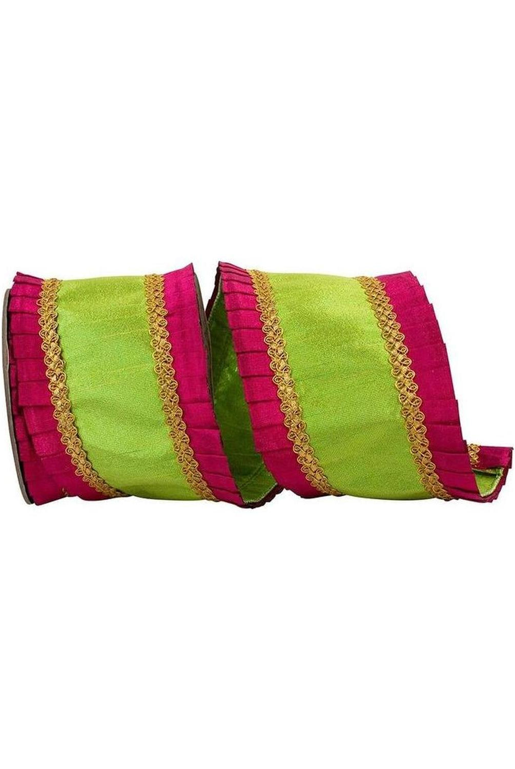 Shop For 4" Metallic Pleated Dupioni Ribbon: Lime/Fuchsia (5 Yards) at Michelle's aDOORable Creations