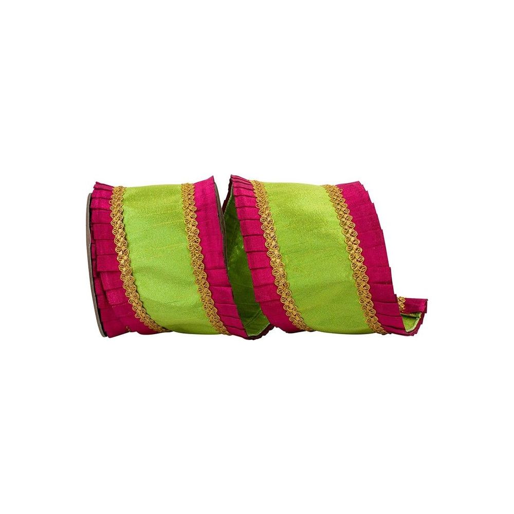 Shop For 4" Metallic Pleated Dupioni Ribbon: Lime/Fuchsia (5 Yards) at Michelle's aDOORable Creations