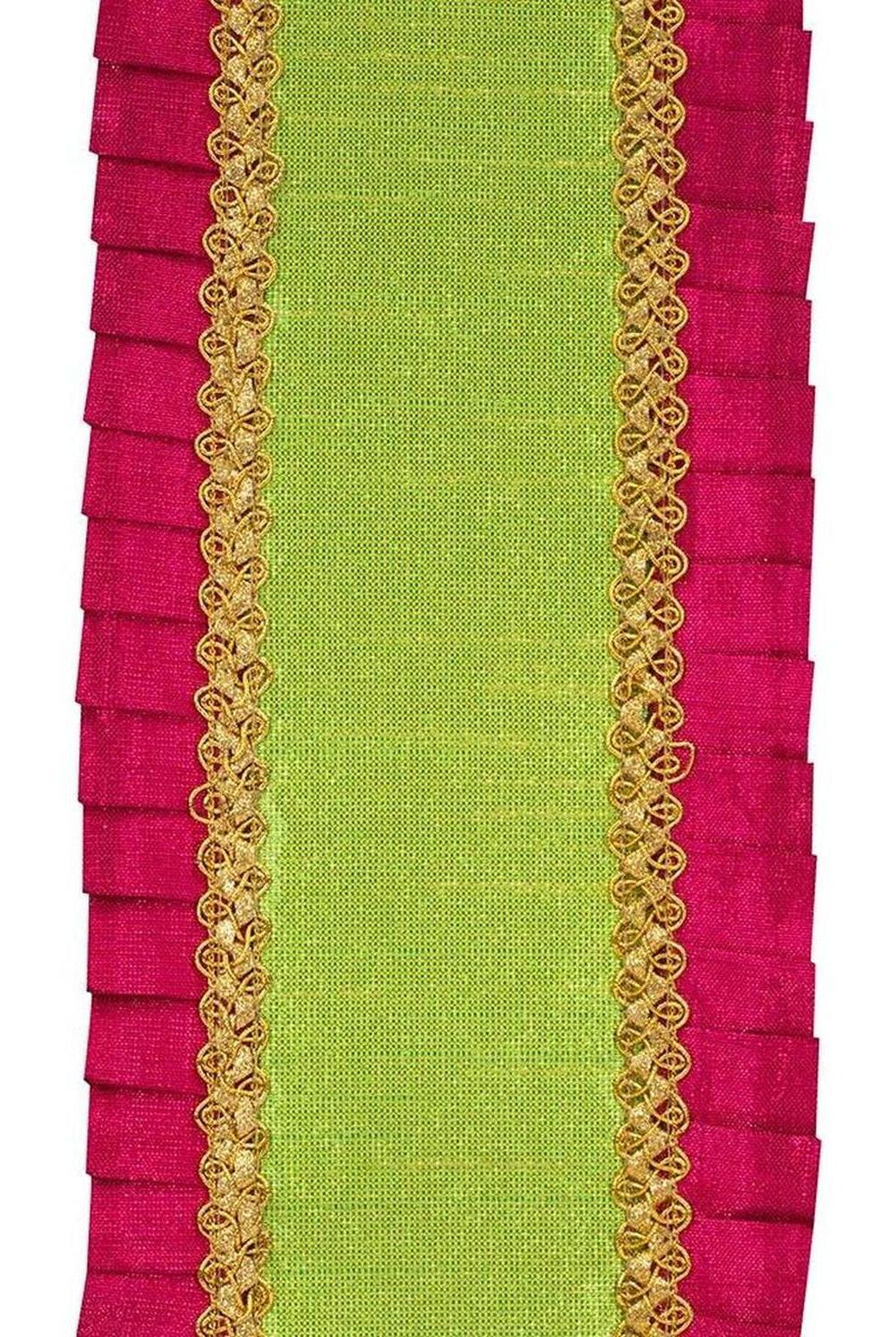 Shop For 4" Metallic Pleated Dupioni Ribbon: Lime/Fuchsia (5 Yards) at Michelle's aDOORable Creations