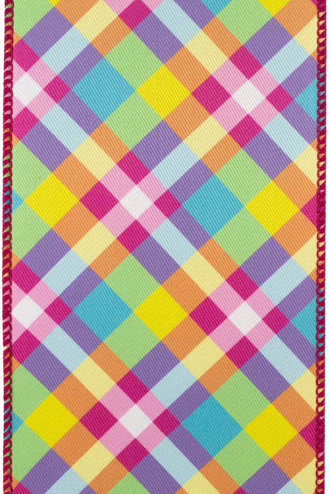 Shop For 4" Pastel Plaid Diagonal Print Ribbon: Multi (10 Yards) at Michelle's aDOORable Creations