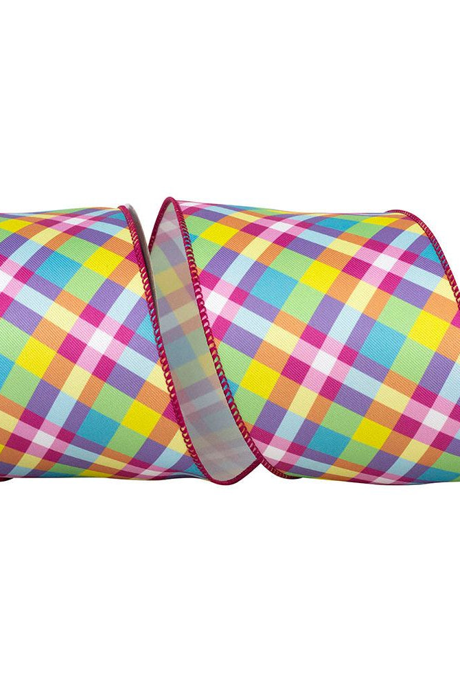 Shop For 4" Pastel Plaid Diagonal Print Ribbon: Multi (10 Yards) at Michelle's aDOORable Creations
