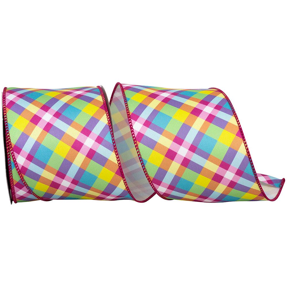 Shop For 4" Pastel Plaid Diagonal Print Ribbon: Multi (10 Yards) at Michelle's aDOORable Creations