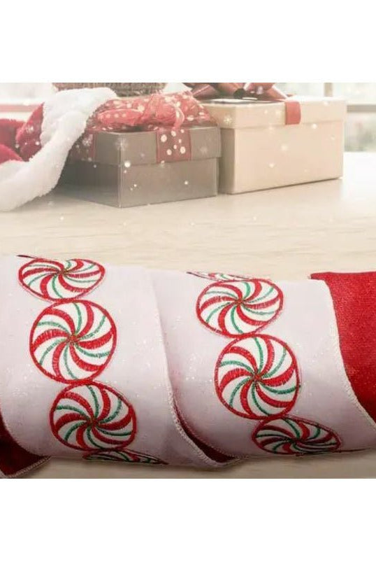 Shop For 4" Peppermint Candy Disc Ribbon: Red (5 Yards) at Michelle's aDOORable Creations