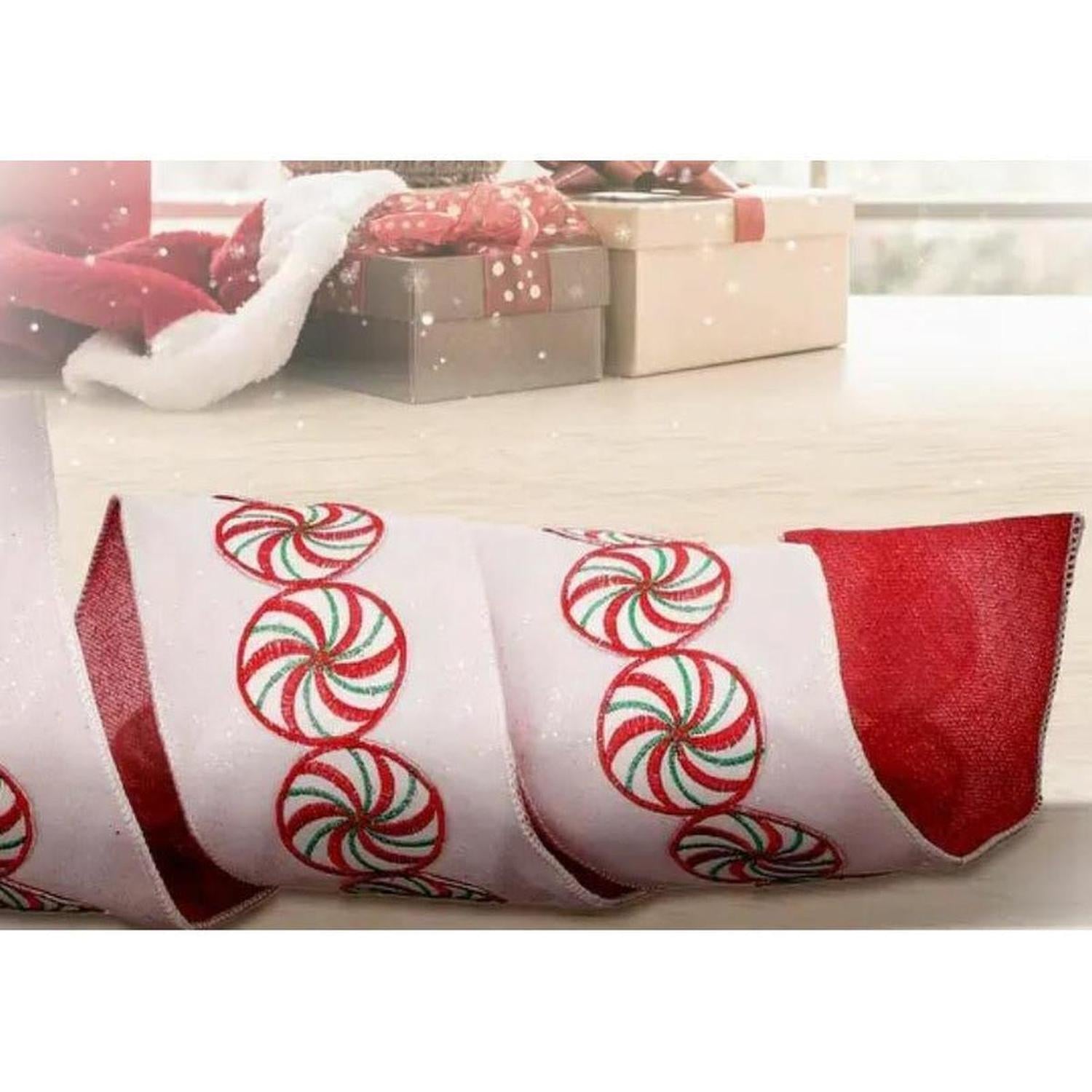 Shop For 4" Peppermint Candy Disc Ribbon: Red (5 Yards) at Michelle's aDOORable Creations