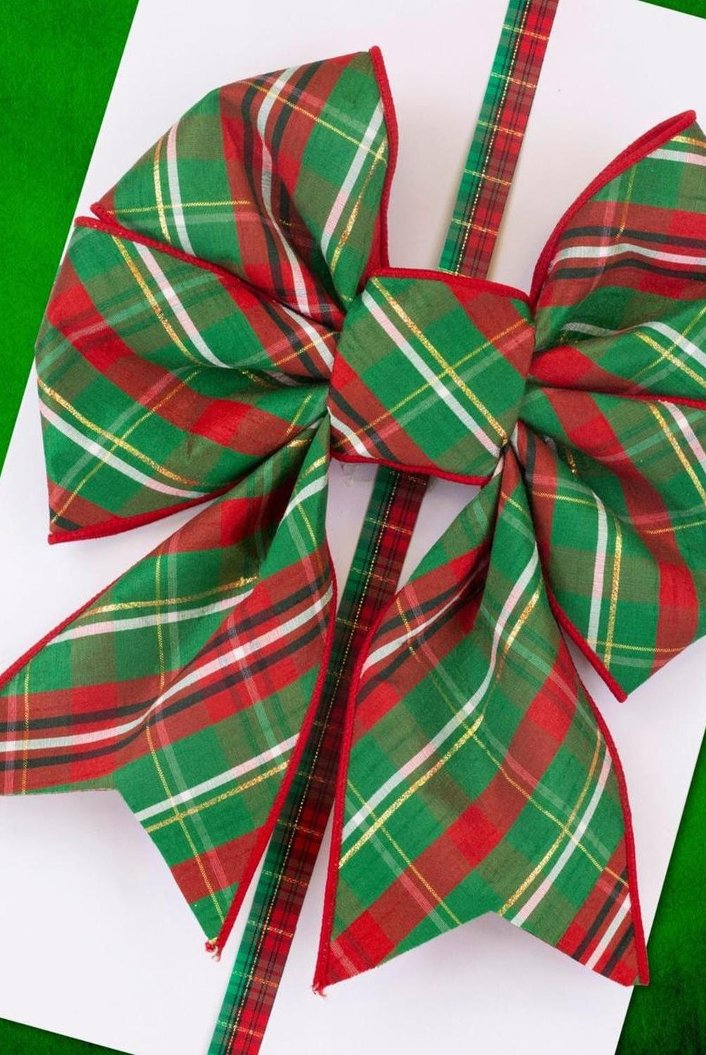 4" Plaid Dupioni Verde Diagonal Ribbon: Red/Green (10 Yards)