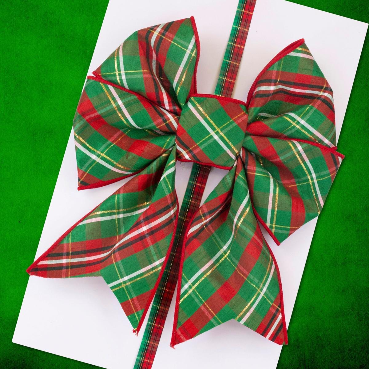 Shop For 4" Plaid Dupioni Verde Diagonal Ribbon: Red/Green (10 Yards) at Michelle's aDOORable Creations