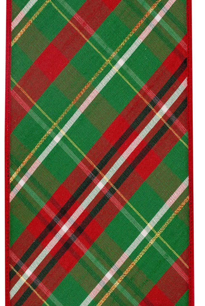 Shop For 4" Plaid Dupioni Verde Diagonal Ribbon: Red/Green (10 Yards) at Michelle's aDOORable Creations