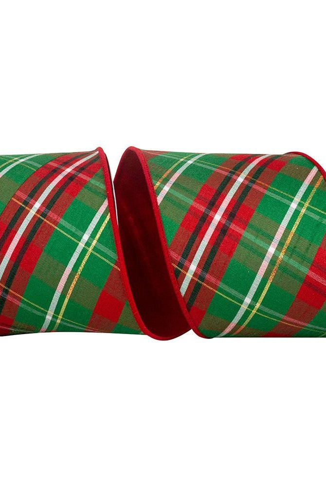 Shop For 4" Plaid Dupioni Verde Diagonal Ribbon: Red/Green (10 Yards) at Michelle's aDOORable Creations