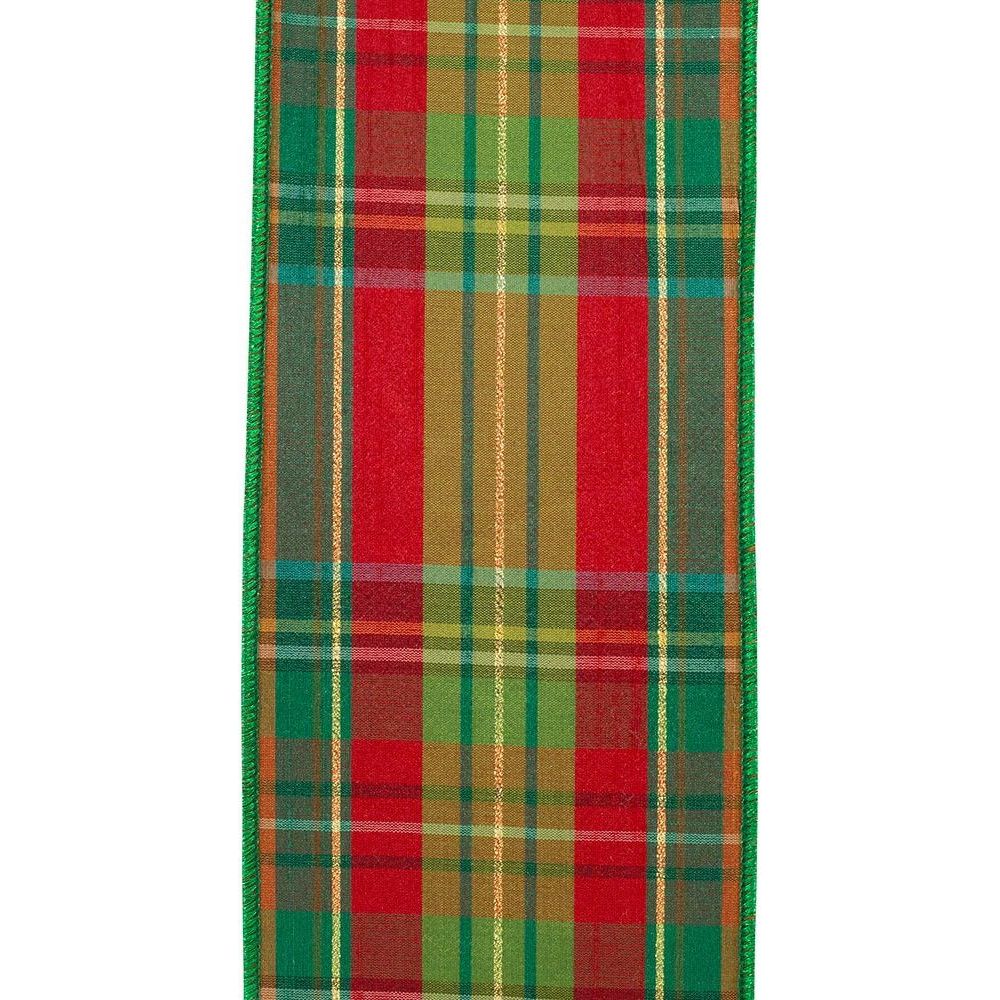 Shop For 4" Plaid Verde Traditional Deluxe Ribbon: Green/Red (5 Yards) at Michelle's aDOORable Creations